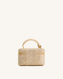 Cleo Artificial Crystal Box Shape Top Handle Bag - Champagne