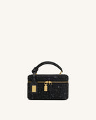 Cleo Artificial Crystal Box Shape Top Handle Bag - Black