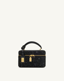 Cleo Artificial Crystal Box Shape Top Handle Bag - Black