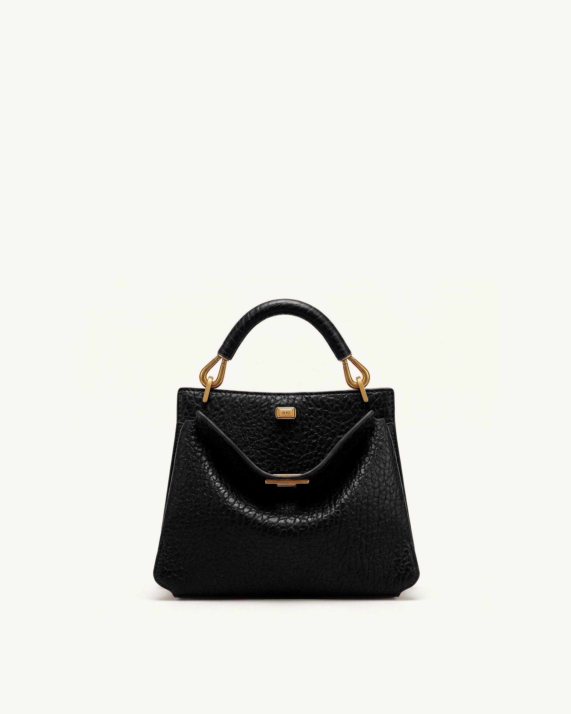 Lucia Elephant-Effect Top Handle Bag - Black