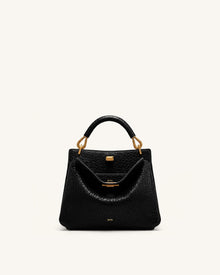 Lucia Elephant-Effect Top Handle Bag - Black