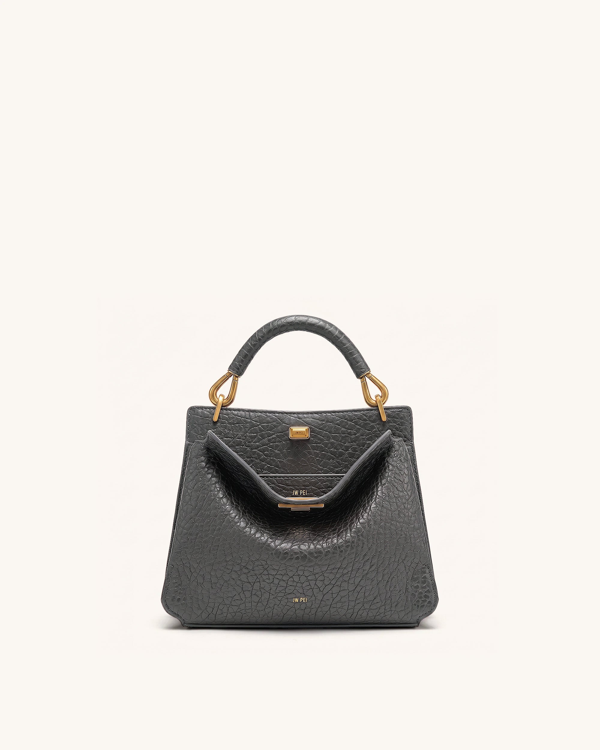 Lucia Elephant-Effect Top Handle Bag - Slate Gray
