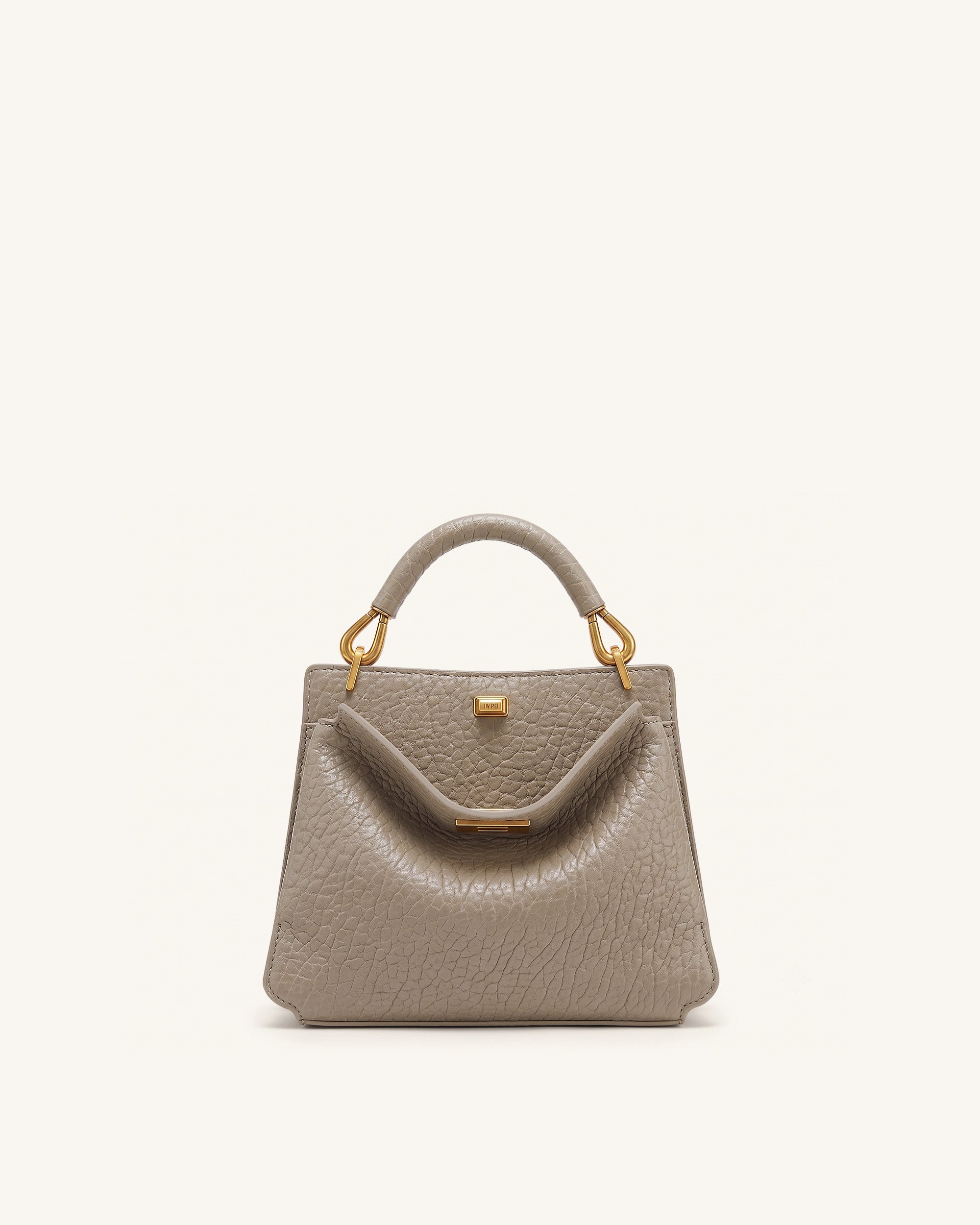 Lucia Elephant-Effect Top Handle Bag - Stone Gray