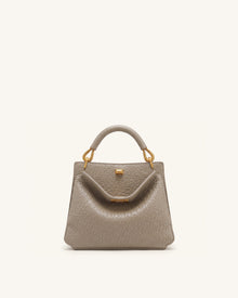 Lucia Elephant-Effect Top Handle Bag - Stone Gray
