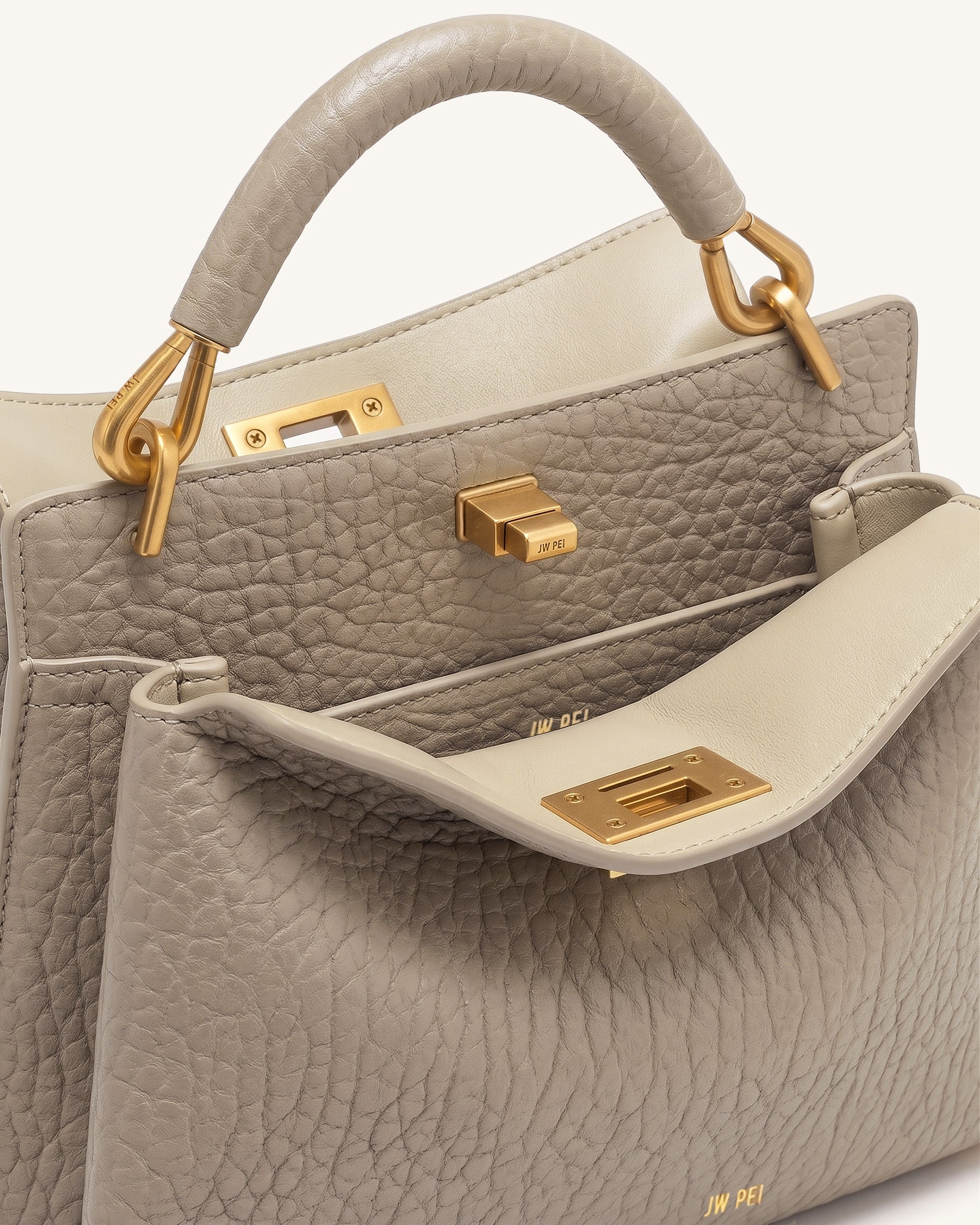 Lucia Elephant-Effect Top Handle Bag - Stone Gray