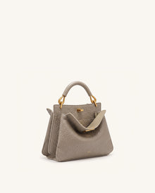 Lucia Elephant-Effect Top Handle Bag - Stone Gray