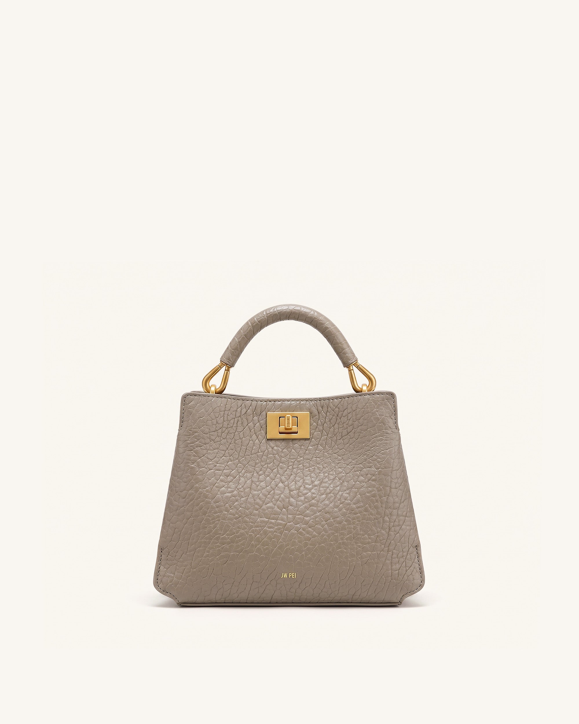 Lucia Elephant-Effect Top Handle Bag - Stone Gray