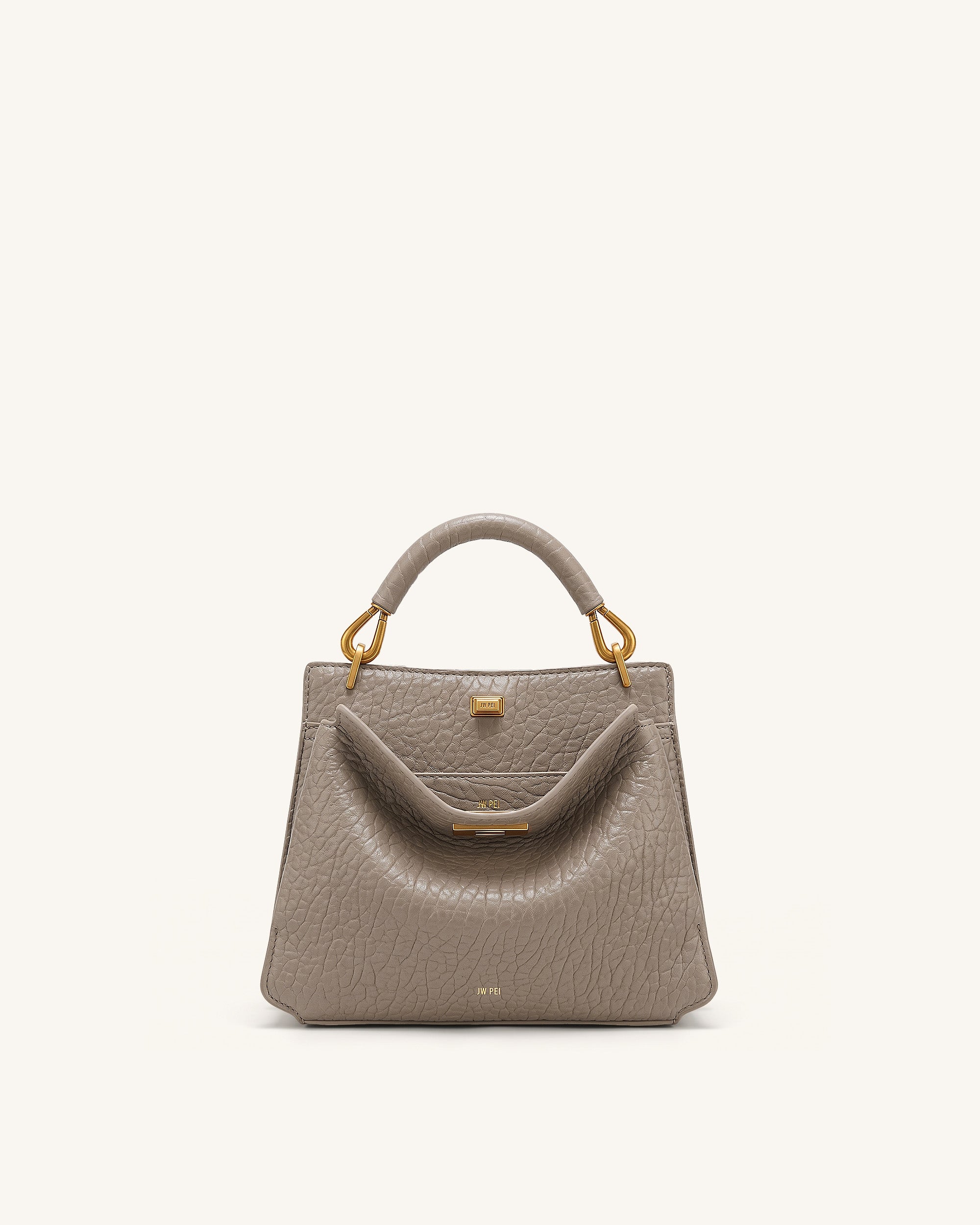 Lucia Elephant-Effect Top Handle Bag - Stone Gray
