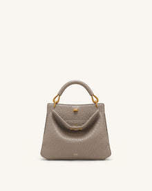 Lucia Elephant-Effect Top Handle Bag - Stone Gray