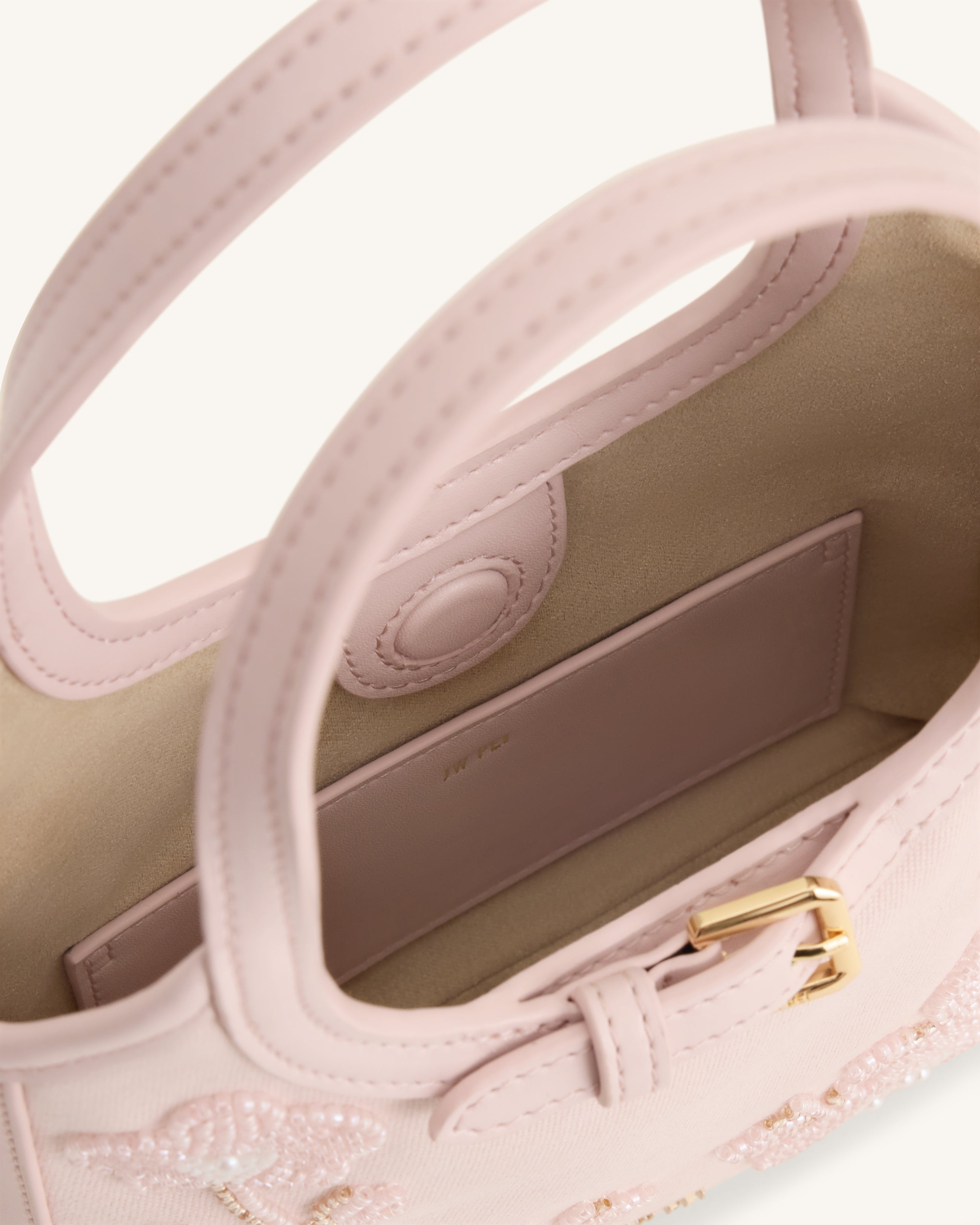Brooke Mini Belted Embellished Orchid Beaded Top Handle Bag - Pink
