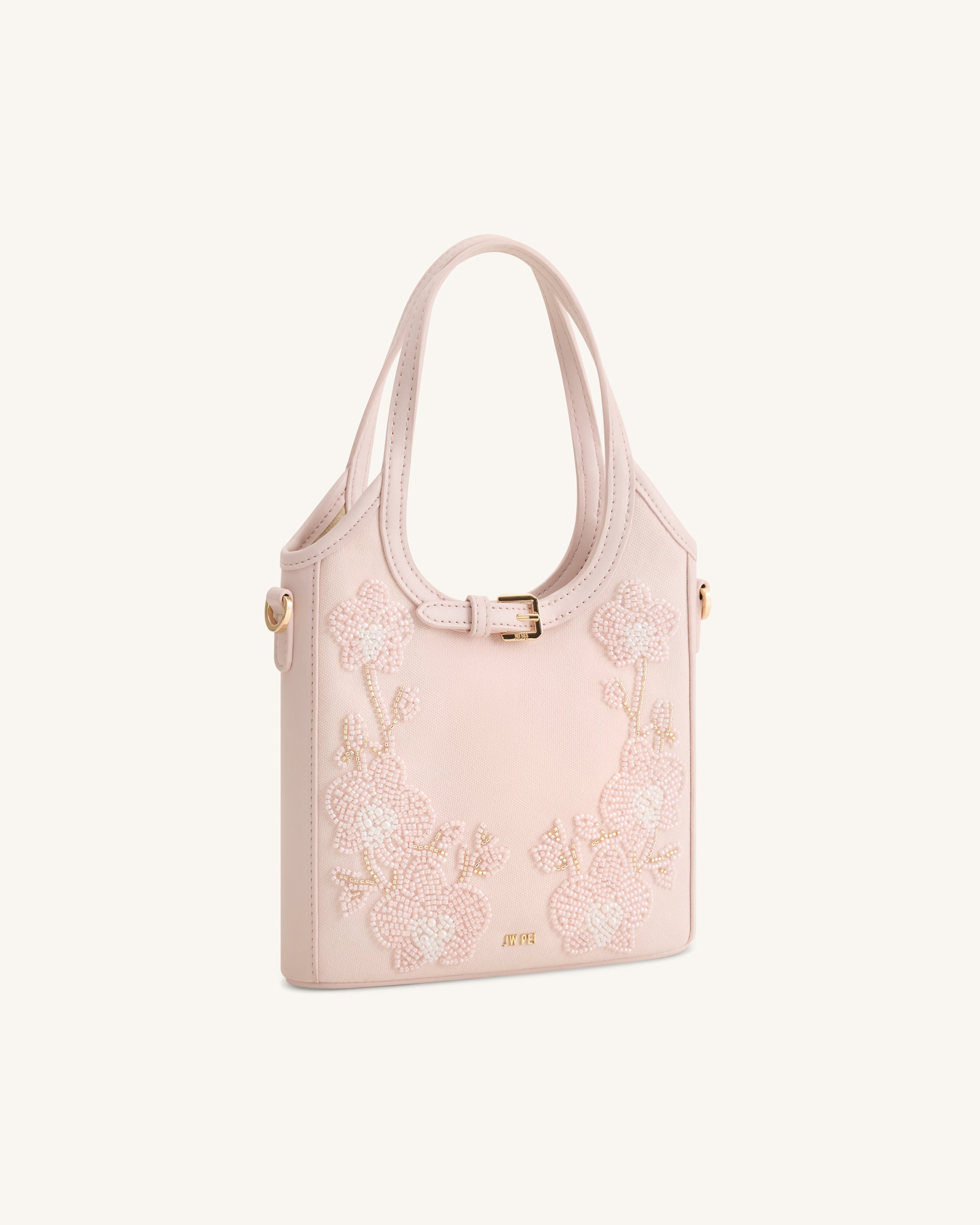 Brooke Mini Belted Embellished Orchid Beaded Top Handle Bag - Pink