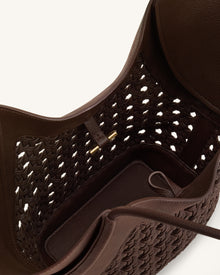 Maribel Woven Panel Tote Bag - Dark Brown