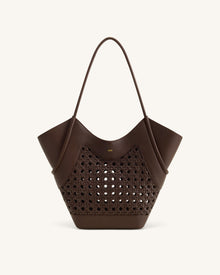 Maribel Woven Panel Tote Bag - Dark Brown