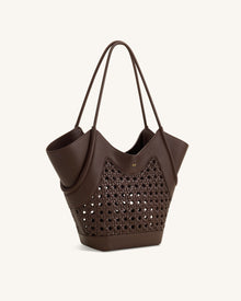 Maribel Woven Panel Tote Bag - Dark Brown