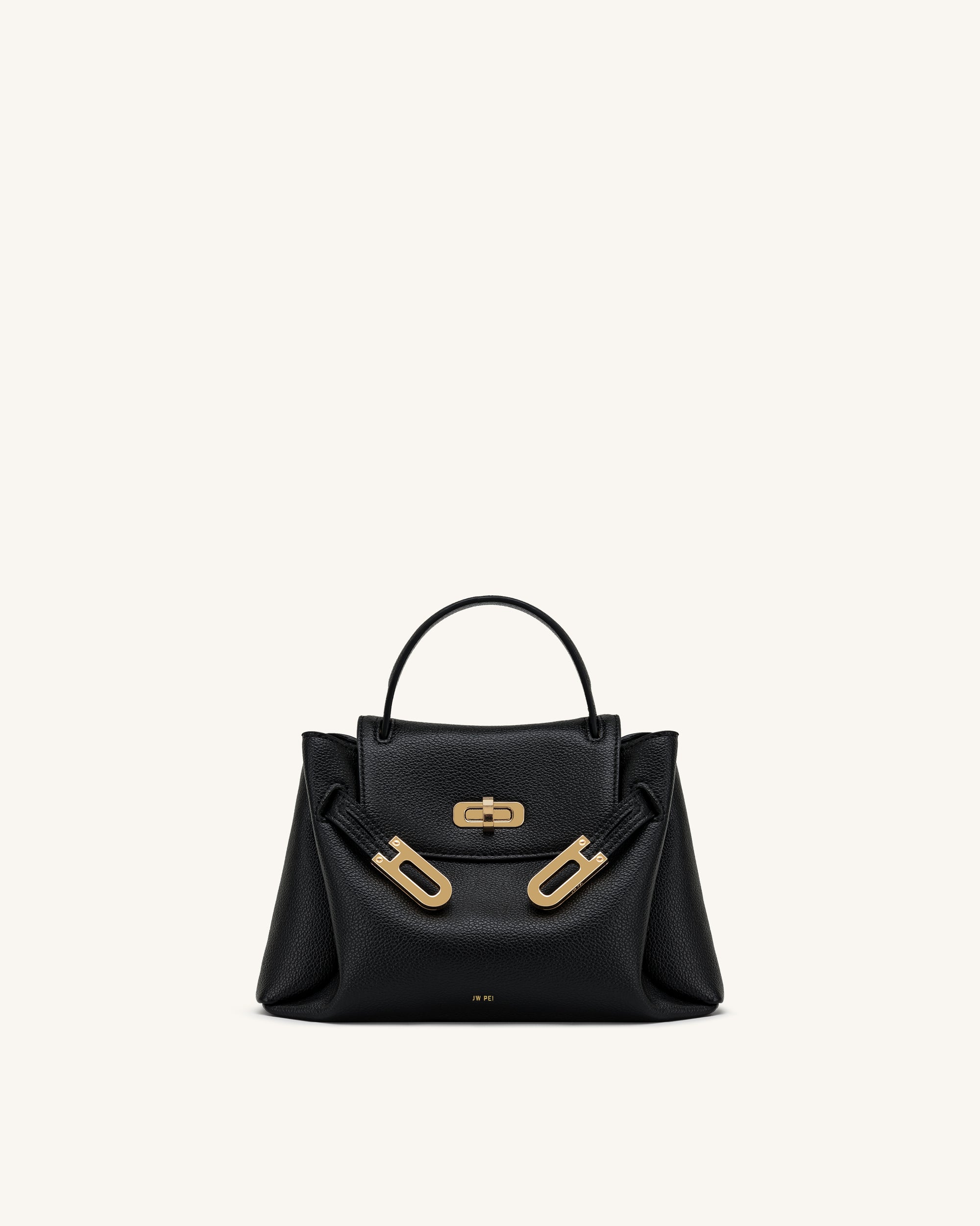 Rhea Small Pebbled Double Buckle Shoulder Bag - Black