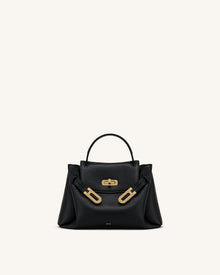 Rhea Small Pebbled Double Buckle Shoulder Bag - Black