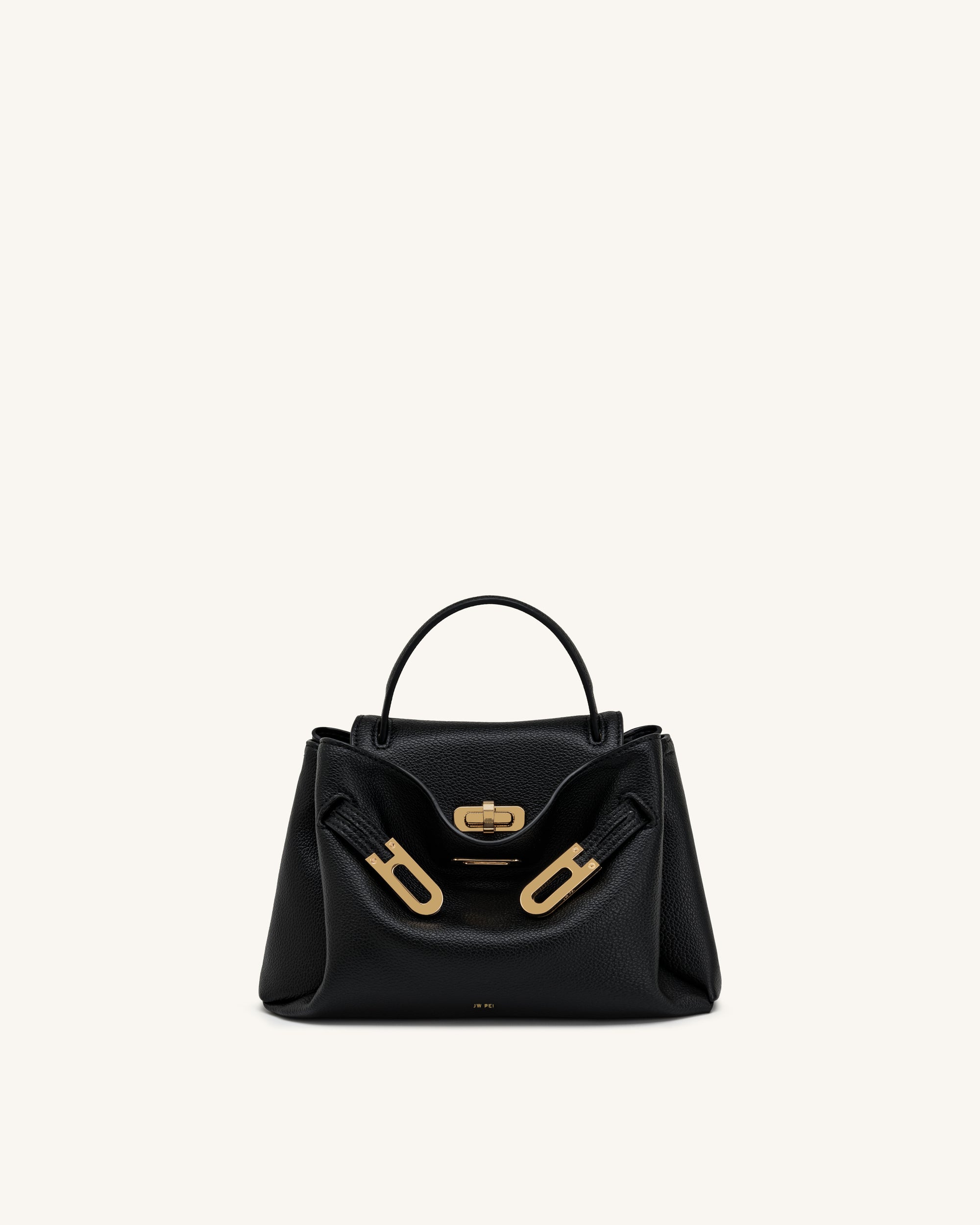 Rhea Small Pebbled Double Buckle Shoulder Bag - Black