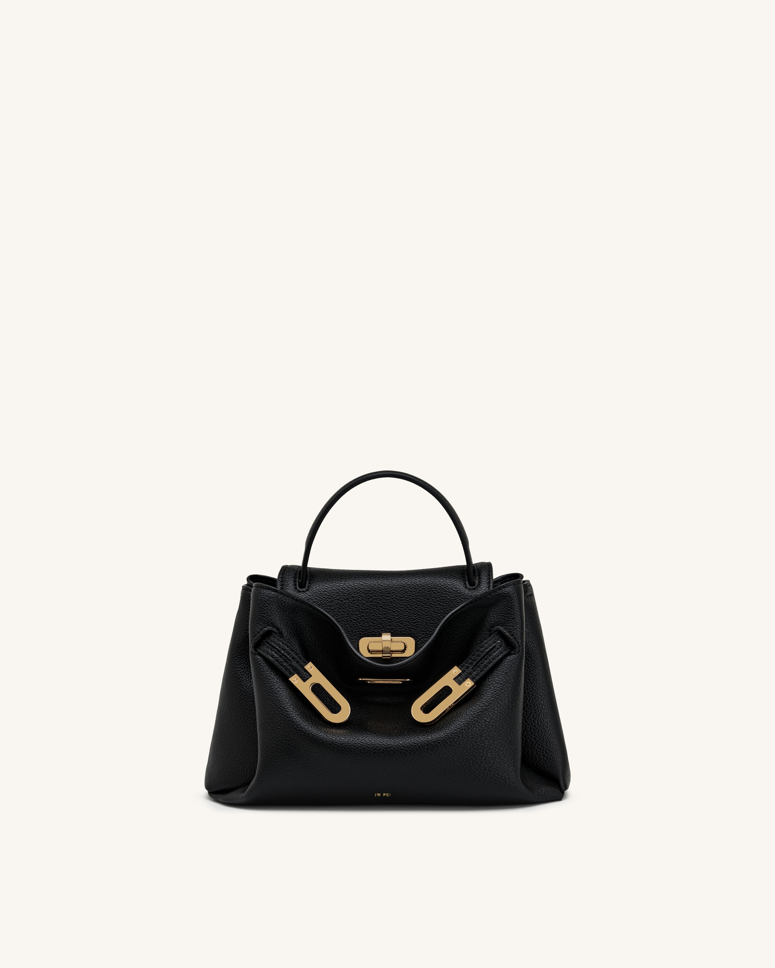 Rhea Small Pebbled Double Buckle Shoulder Bag - Black