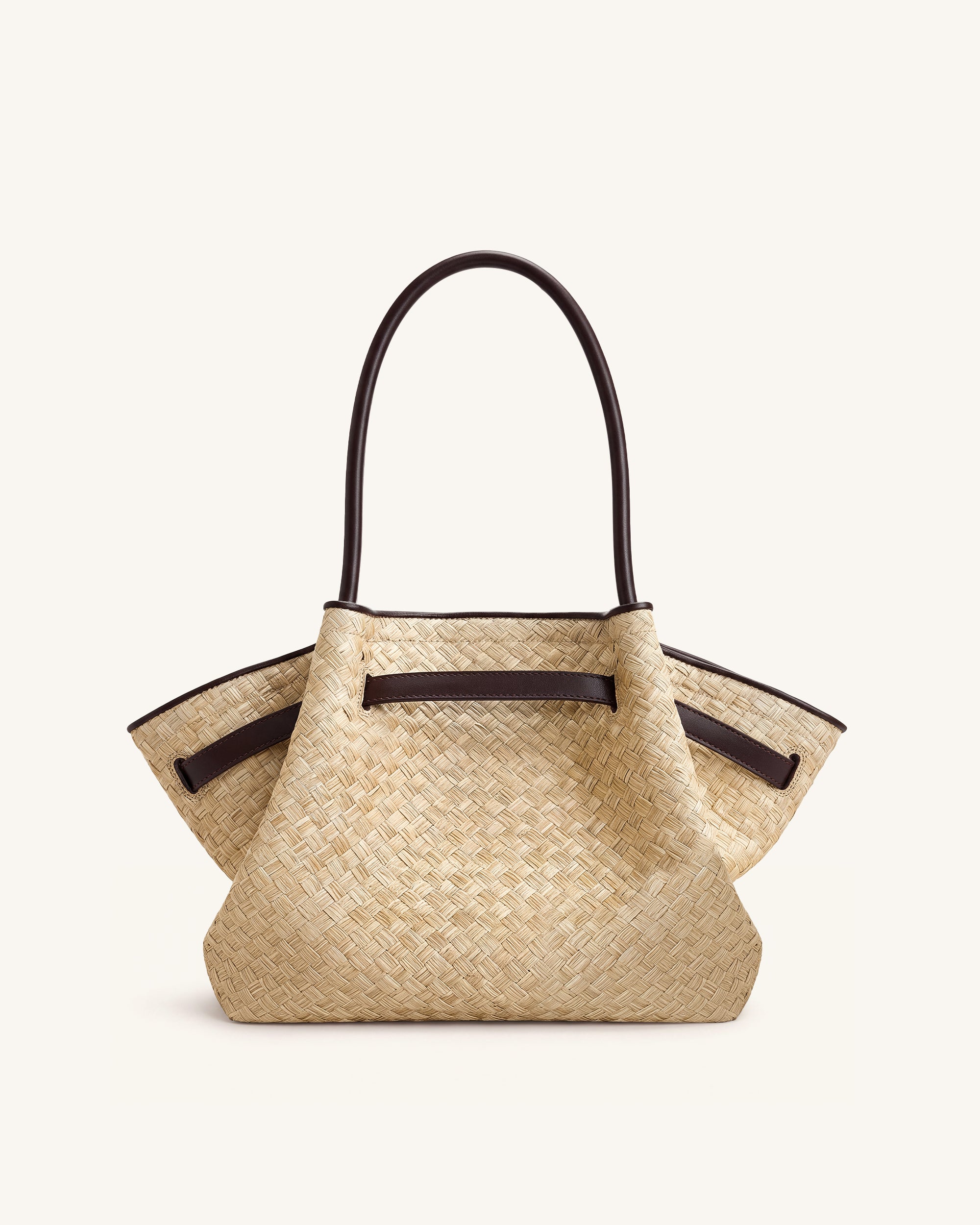 Hana Medium Faux Straw Tote Bag - Brown