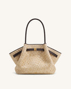Hana Medium Faux Straw Tote Bag - Brown