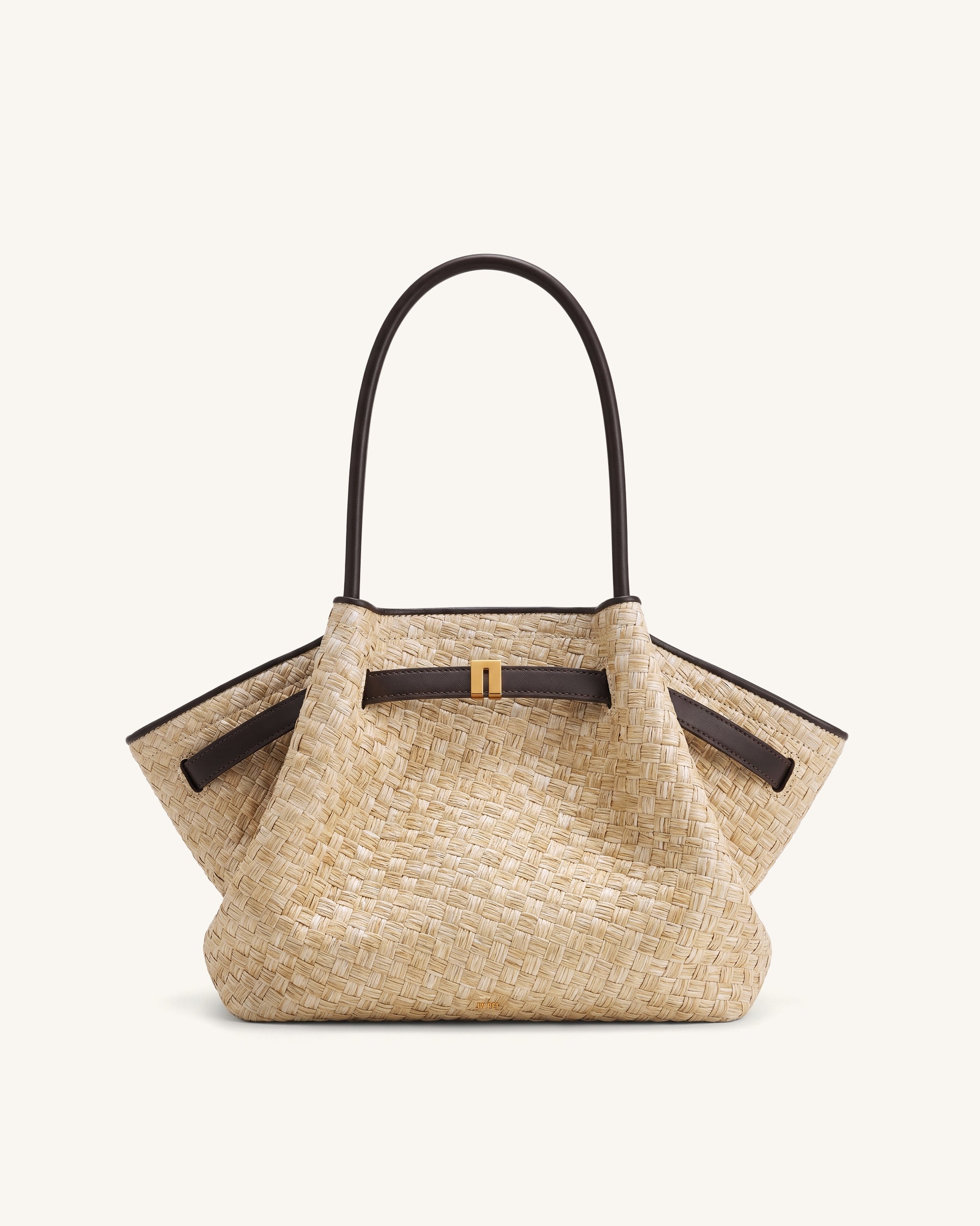 Hana Medium Faux Straw Tote Bag - Brown