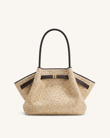 Hana Medium Faux Straw Tote Bag - Brown