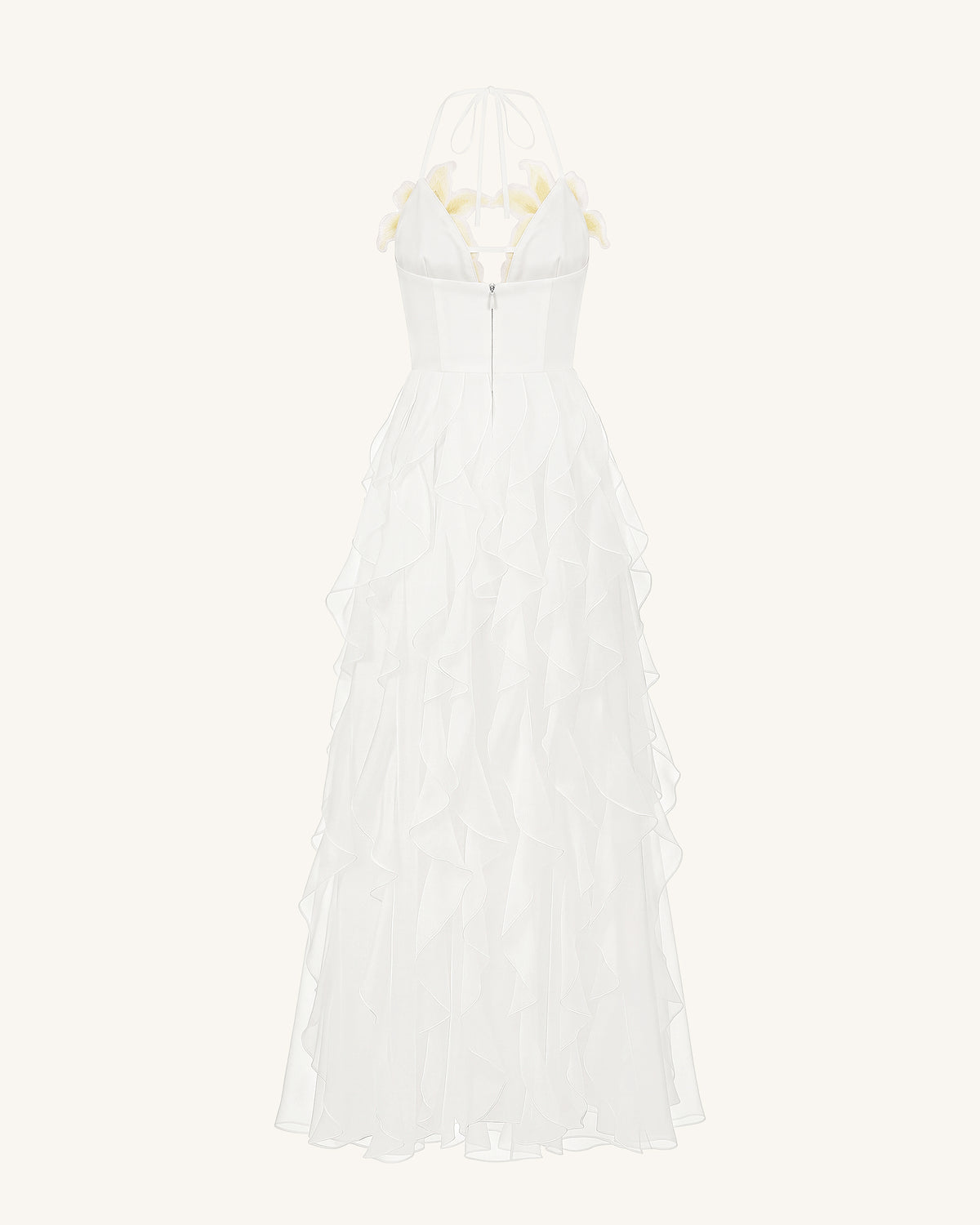 Lily-Embroidered Embroidered Halter Tiered Maxi Dress - White