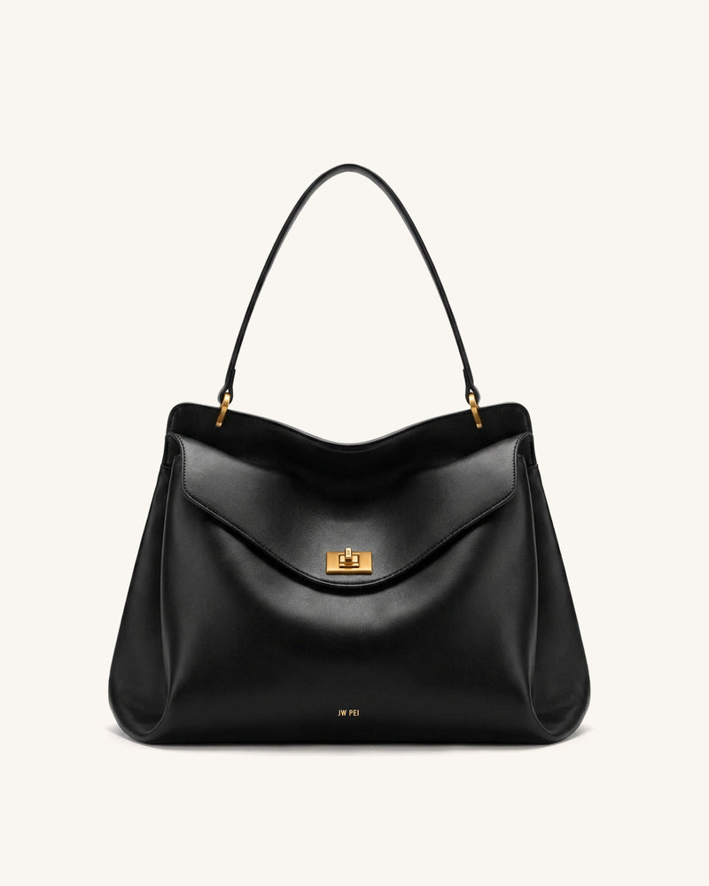 Lucia Turn-Lock Shoulder Bag - Black