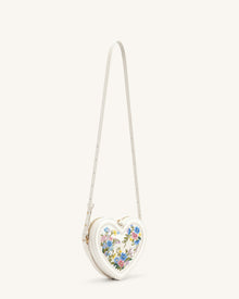 Arlene Embroidered Heart Shape Crossbody Bag - Ivory White