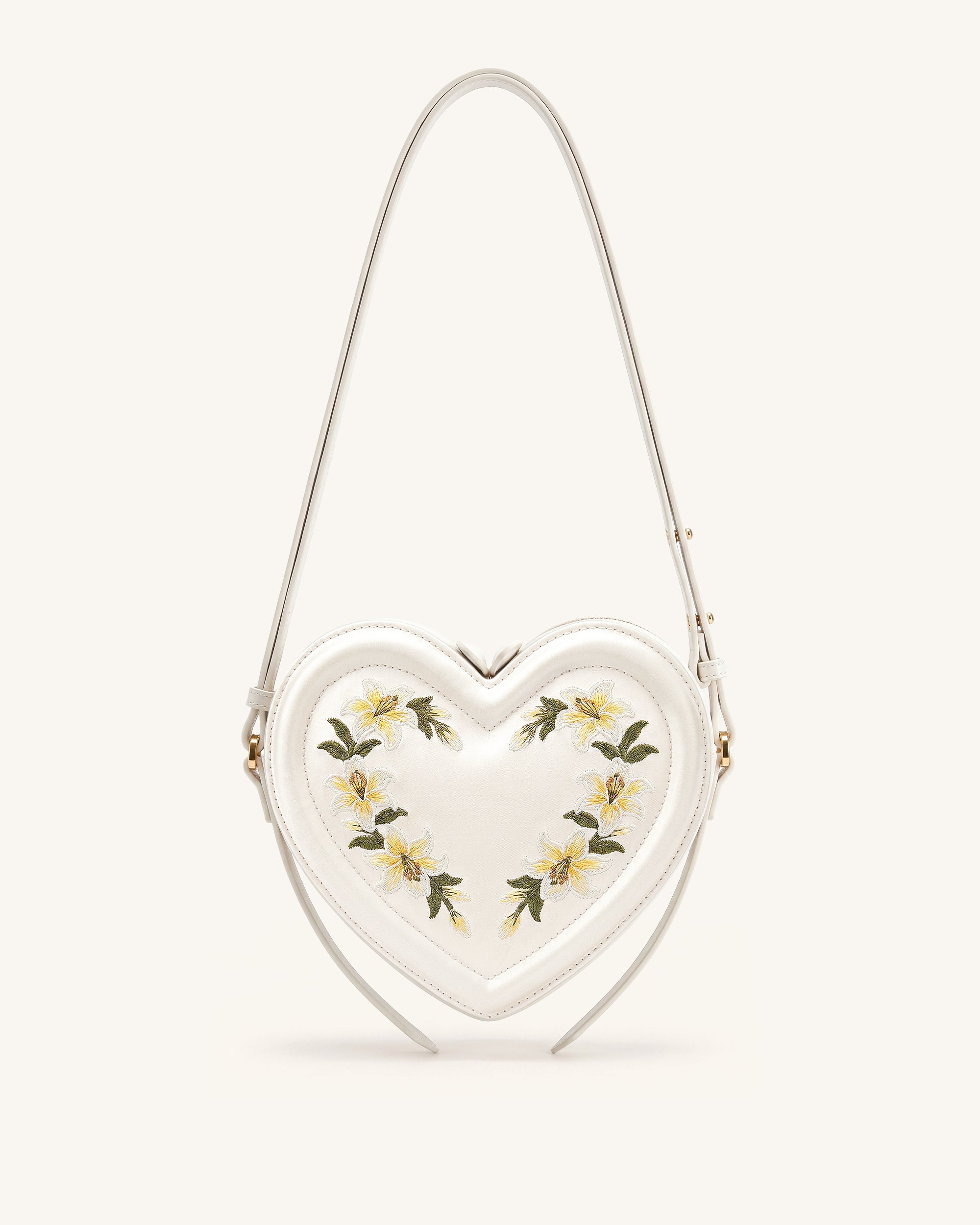 Arlene Embroidered Heart Shape Crossbody Bag - Milky White