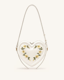 Arlene Embroidered Heart Shape Crossbody Bag - Milky White