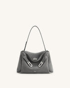 Rhea Faux Suede Double Buckle Shoulder Bag - Grey