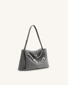 Rhea Faux Suede Double Buckle Shoulder Bag - Grey