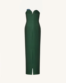 Iris Embroidered Notch Neck Strapless Maxi Dress - Emerald Green