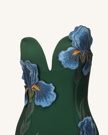 Iris Embroidered Notch Neck Strapless Maxi Dress - Emerald Green
