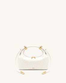 Ellie Metal Ring Embellished Top Handle Bag - Off White