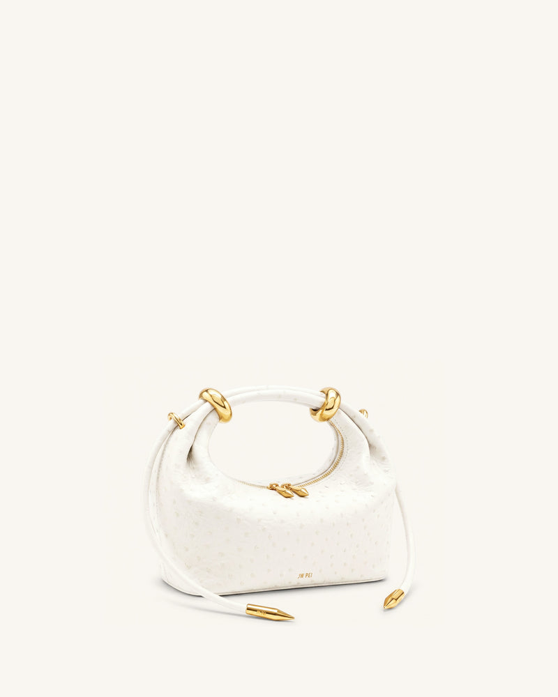 Ellie Metal Ring Embellished Top Handle Bag - Off White