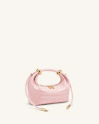 Ellie Metal Ring Embellished Top Handle Bag - Sakura Pink Croc