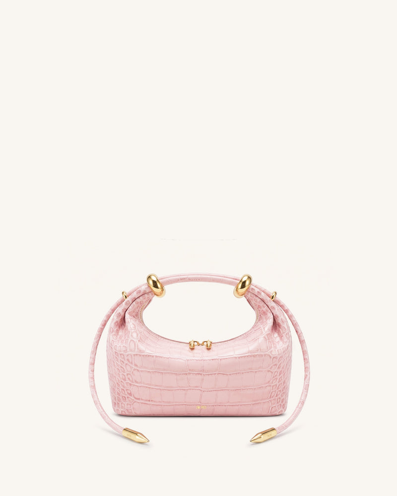 Ellie Metal Ring Embellished Top Handle Bag - Sakura Pink Croc