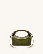 Ellie Metal Ring Embellished Top Handle Bag - Olive Green Croc