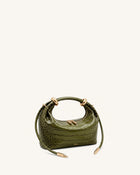 Ellie Metal Ring Embellished Top Handle Bag - Olive Green Croc