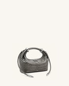 Ellie Metal Ring Embellished Top Handle Bag - Medium Gray Croc