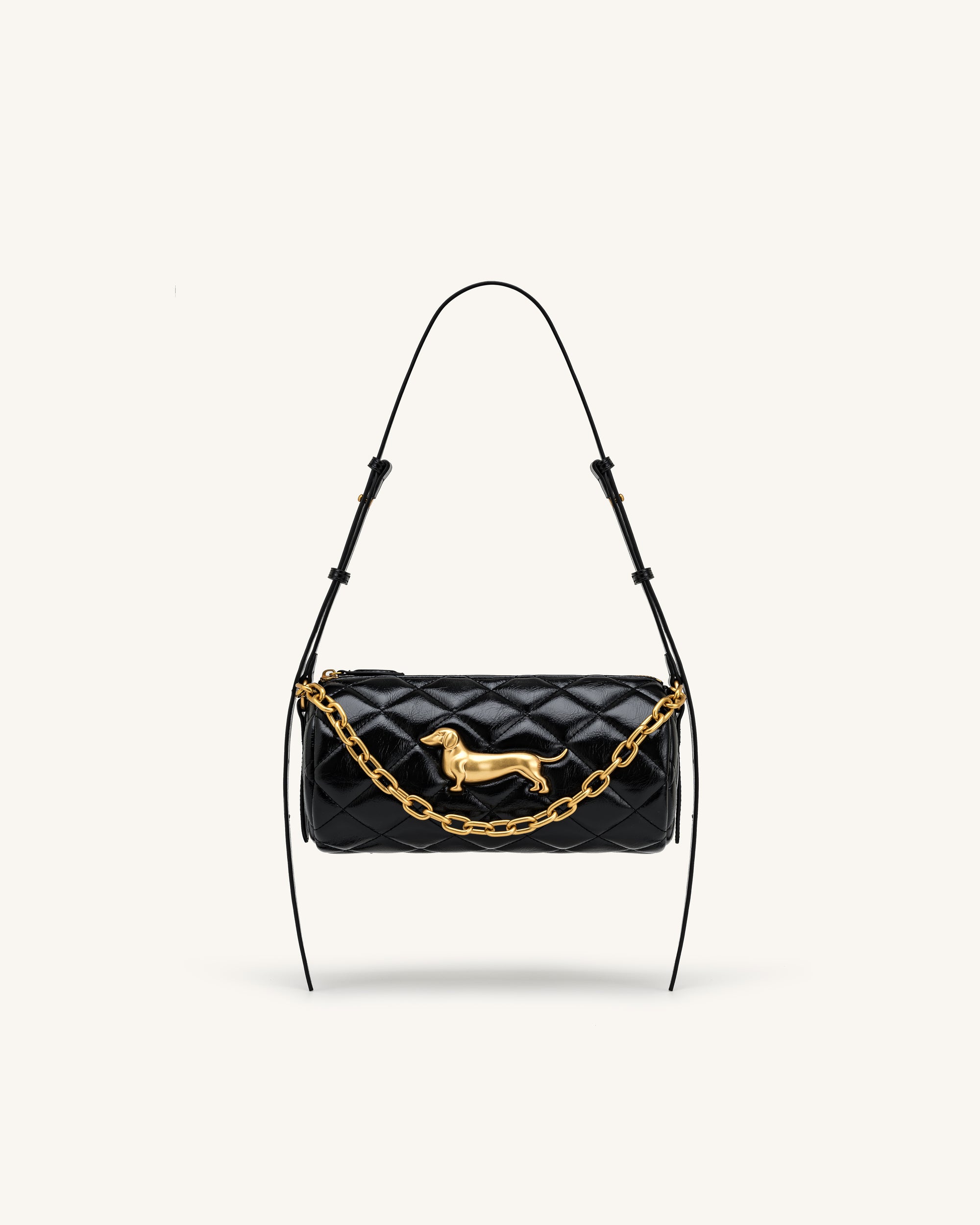 Lucienne Dachshund Quilted Chain Shoulder Bag - Black