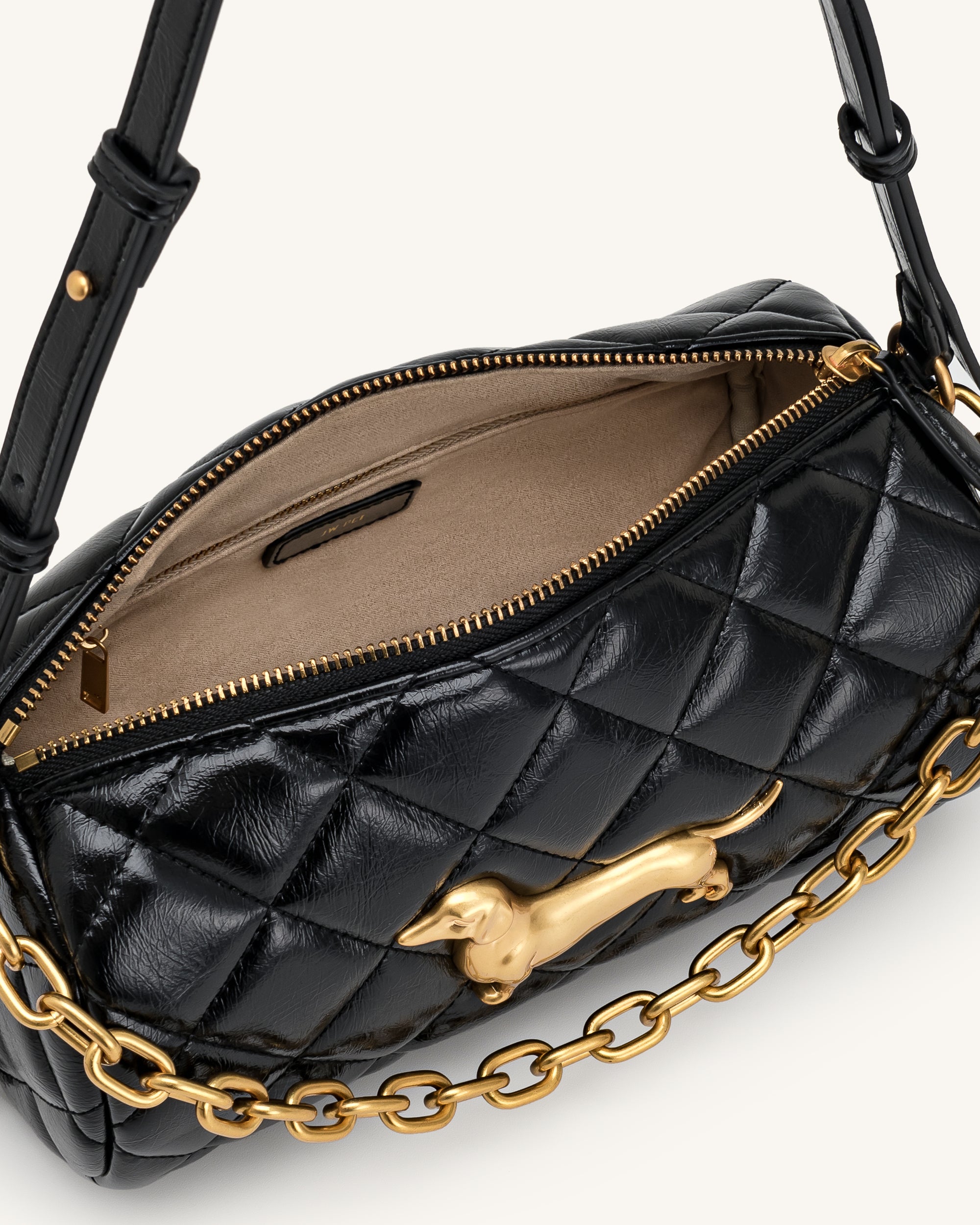 Lucienne Dachshund Quilted Chain Shoulder Bag - Black