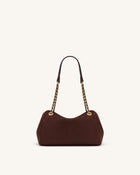 Mireya Faux Suede Chain Shoulder Bag - Dark Brown