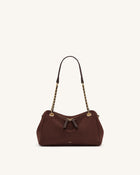 Mireya Faux Suede Chain Shoulder Bag - Dark Brown