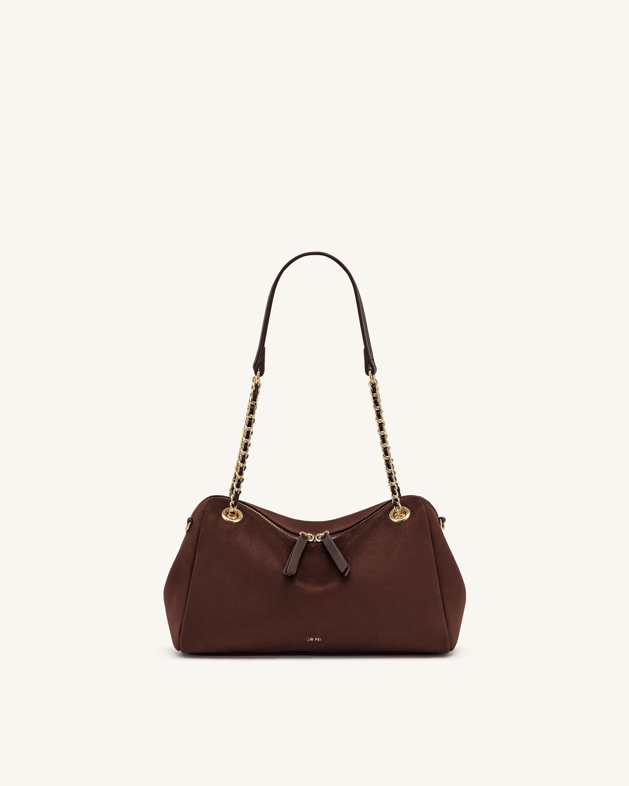 Mireya Faux Suede Chain Shoulder Bag - Dark Brown