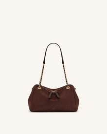 Mireya Faux Suede Chain Shoulder Bag - Dark Brown