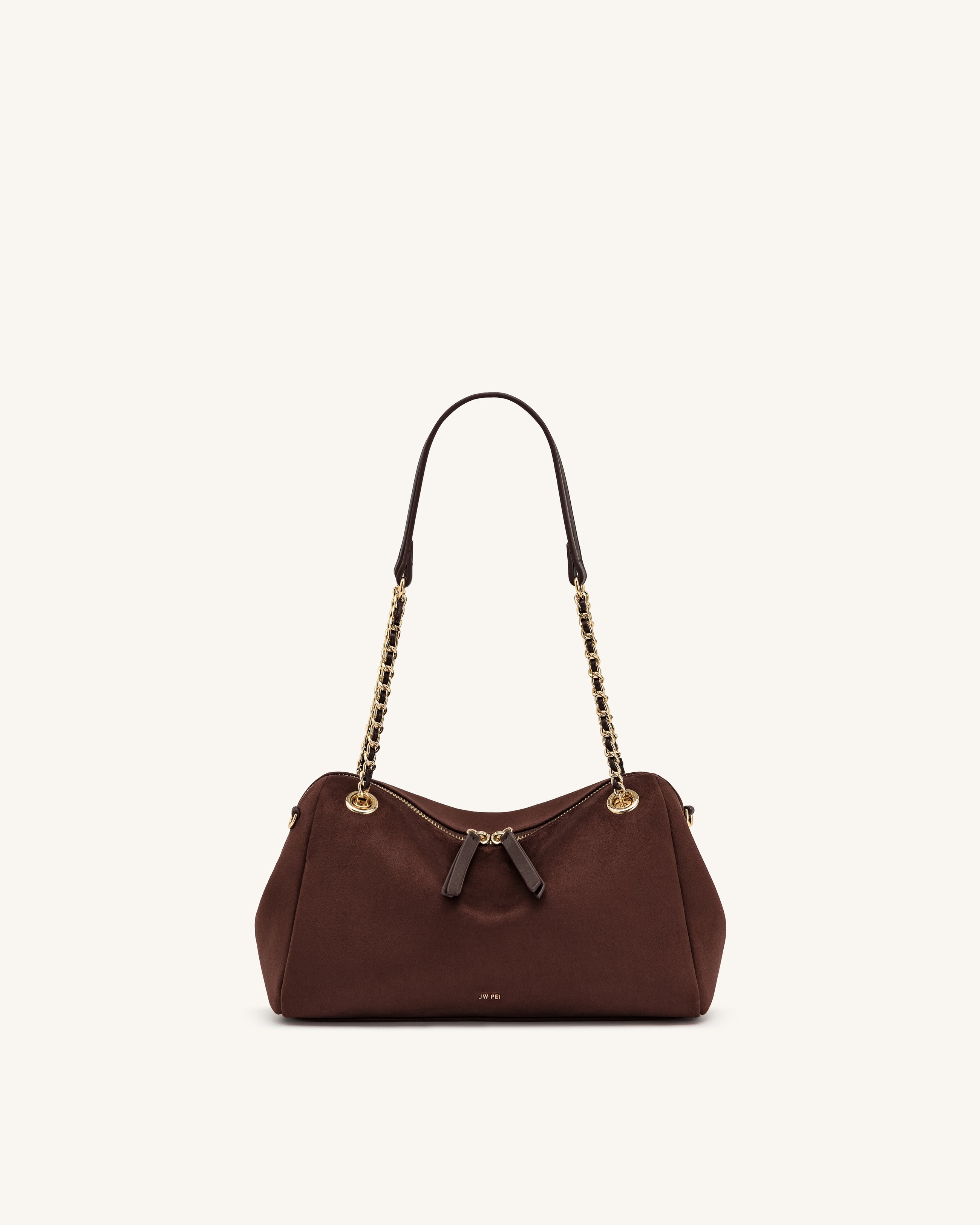 Mireya Faux Suede Chain Shoulder Bag - Dark Brown