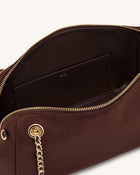 Mireya Faux Suede Chain Shoulder Bag - Dark Brown